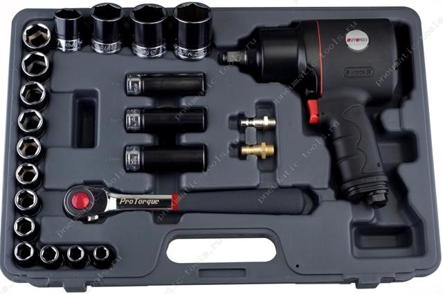 BM-43-4033PK2 Пневмогайковерт ударный композитный в кейсе с набором головок 1/2", 1112 Нм, 1,9 кг
