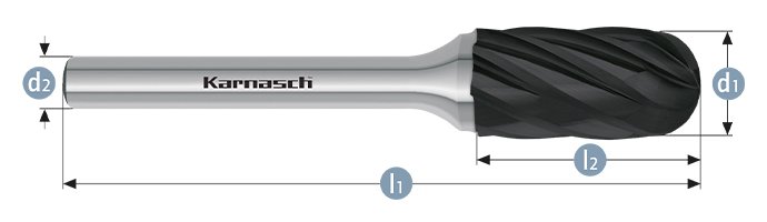 Борфреза цилиндр со сферическим концом, покрытие BLACK-TEC, арт.115025075
