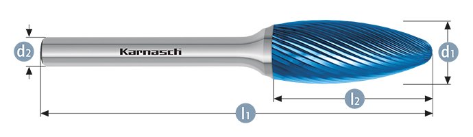 Борфреза язычок пламени, покрытие BLUE-TEC, арт.115073030
